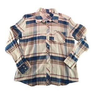 Idyllwind‎ Plaid Snap Shirt Medium Blue White Flannel Western Cowgirl
